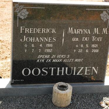 OOSTHUIZEN Frederick Johannes 1916-1982 &amp; Maryna M.M. DU TOIT 1921-2001