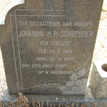 SCHREUDER Johanna H.P. nee COETZEE 1883-1959