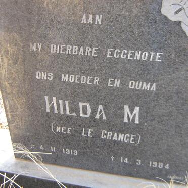 KLOPPERS Thomas I. 1920- &amp; Hilda M. LE GRANGE 1919-1984 