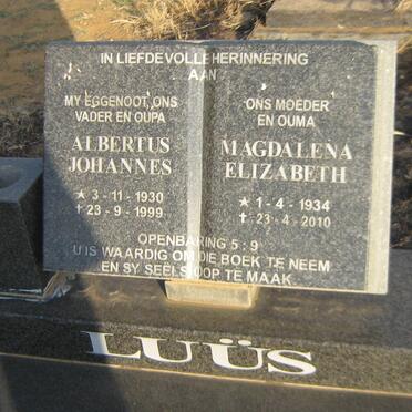 LUUS Albertus Johannes 1930-1999 &amp; Magdalena Elizabeth 1934-2010