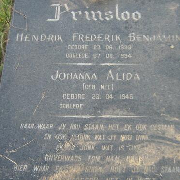 PRINSLOO Hendrik Frederik Benjamin 1939-1994 &amp;  Johanna Alida NEL 1945-