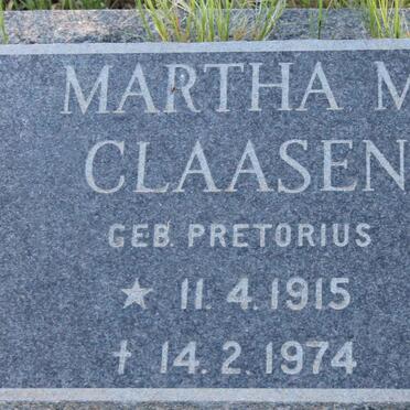 CLAASEN Martha M. nee PRETORIUS 1915-1974