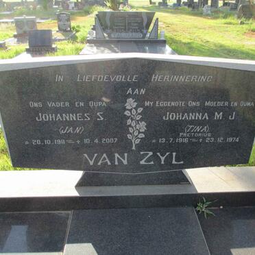 ZYL Johannes S., van 1911-2007 &amp; Johanna M.J. PRETORIUS 1916-1974