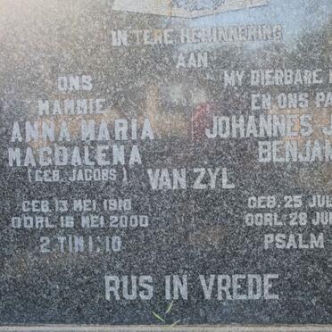 ZYL Johannes Jurgens Benjamin, van 1910-1948 &amp; Anna Maria Magdalena JACOBS 1910-1990