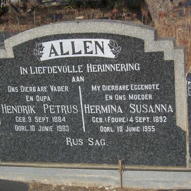 ALLEN Hendrik Petrus 1884-1983 &amp; Hermina Susanna FOURIE 1892-1955