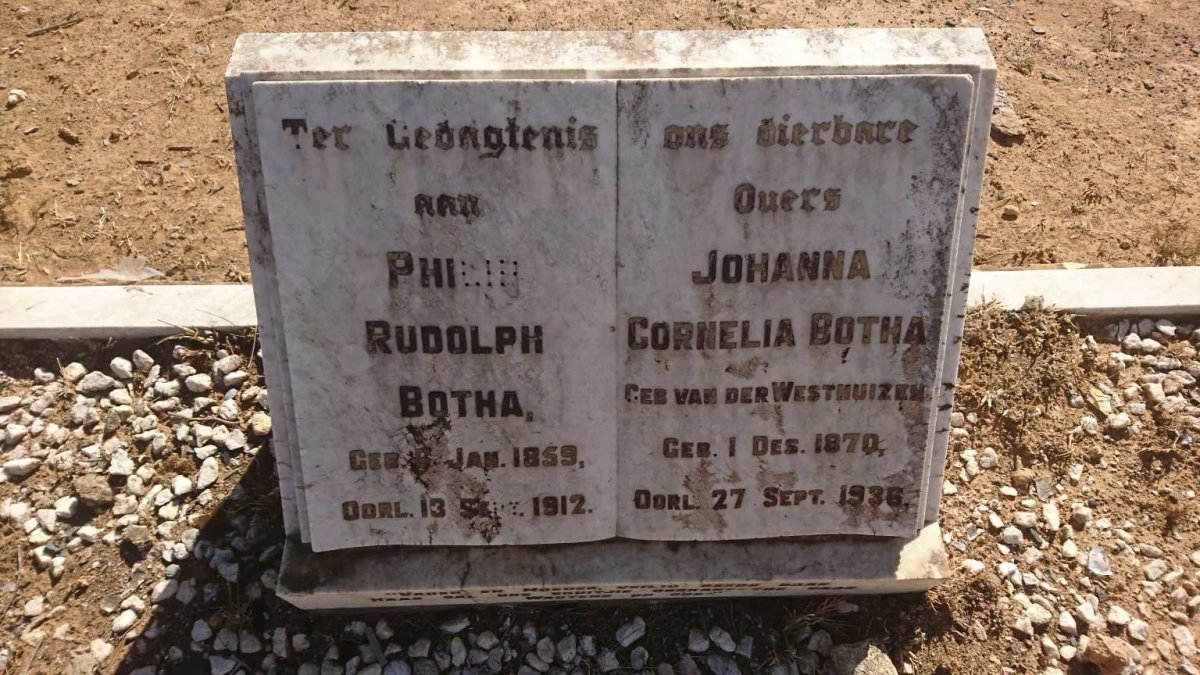 BOTHA Philip Rudolph 1859-1912 &amp; Johanna Cornelia VAN DER WESTHUIZEN 1870-1936