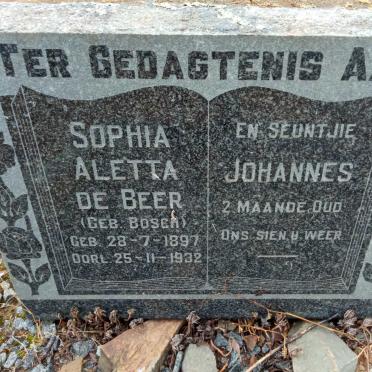 BEER Sophia Aletta, de nee BOSCH 1897-1932 :: DE BEER Johannes