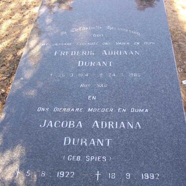 DURANT Frederik Adriaan 1914-1985 &amp; Jacoba Adriana SPIES 1922-1992