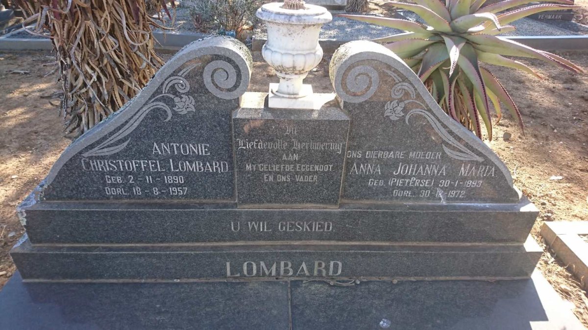 LOMBARD Antonie Christoffel 1890-1957 &amp; Anna Johanna Maria PIETERSE 1893-1972
