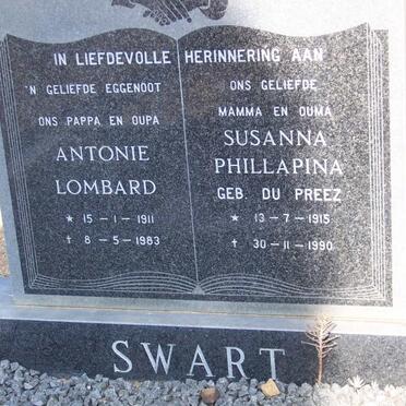 SWART Antonie Lombard 1911-1983 &amp; Susanna Phillapina DU PREEZ 1915-1990