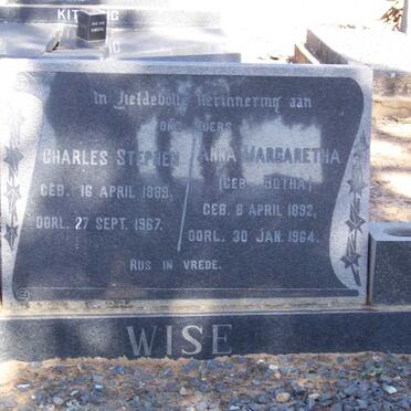 WISE Charles Stephen 1889-1967 &amp; Anna Margaretha BOTHA 1892-1964