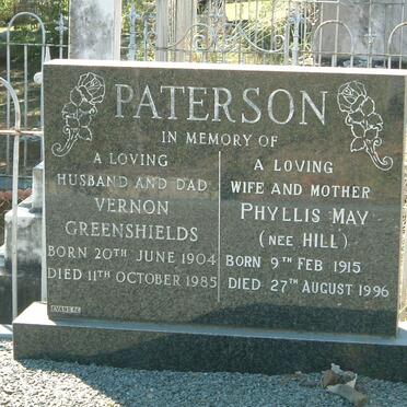 PATERSON Vernon Greenshields 1904-1985 &amp; Phyllis May HILL 1915-1996