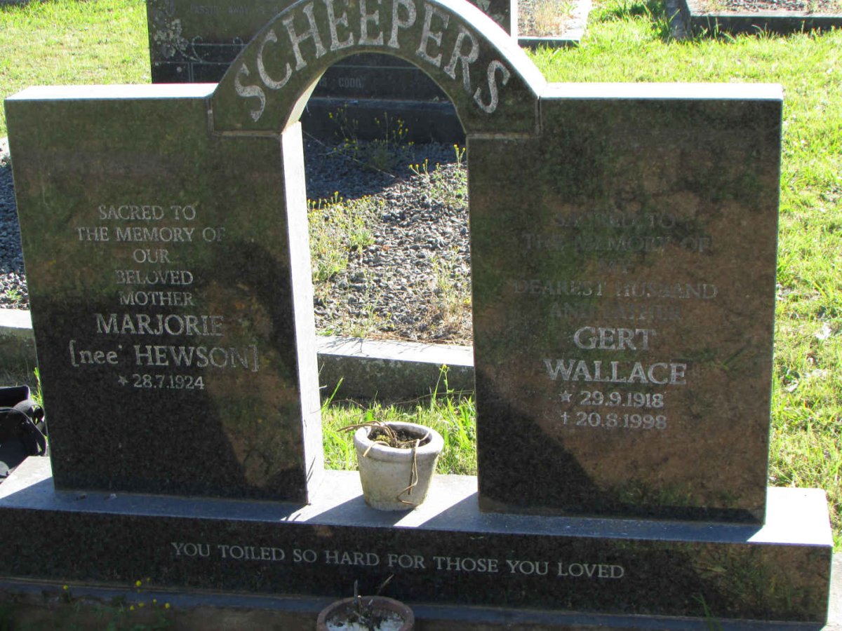SCHEEPERS Gert Wallace 1918-1998 & Marjorie HEWSON 1924-
