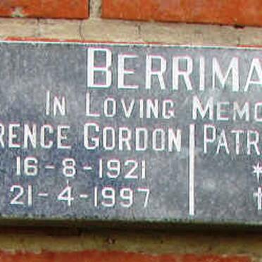 BERRIMAN Clarence Gordon 1921-1997 &amp; Patricia Margaret 1930-2007