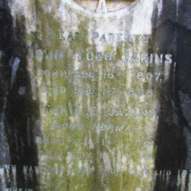 JAKINS John Todd 1807-1888 &amp; Maria E. NORMAN 1810-1885