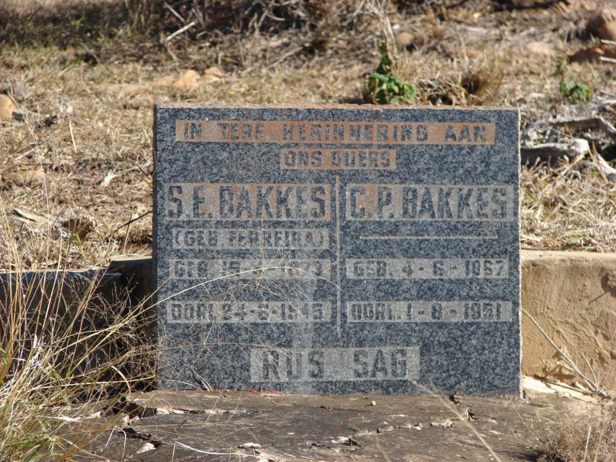 BAKKES C.P. 1867-1951 & S.E. FERREIRA 1873-1945