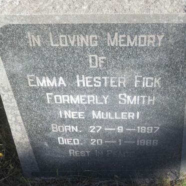 FICK Emma Hester formerly SMITH nee MULLER 1897-1966