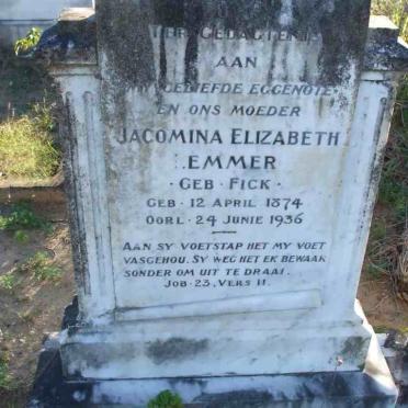 LEMMER Jacomina Elizabeth nee FICK 1874-1936
