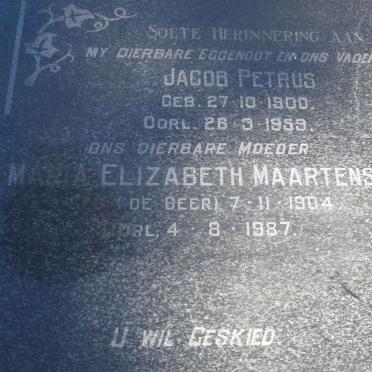 MAARTENS Jacob Petrus 1900-1959 &amp; Maria Elizabeth DE BEER 1904-1987