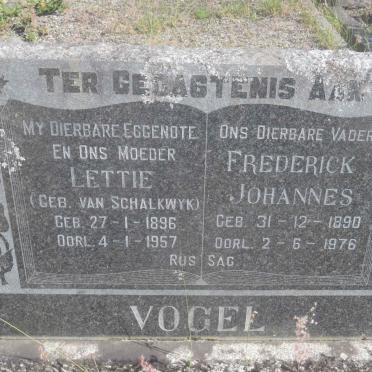 VOGEL Frederick Johannes 1890-1976 &amp; Lettie VAN SCHALKWYK 1896-1957