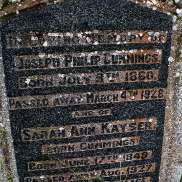 CUMMINGS Joseph Philip 1860-1928 :: KAYSER Sarah Ann nee CUMMINGS 1849-1927