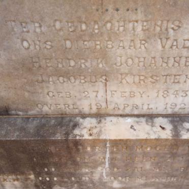 KIRSTEN Hendrik Johannes Jacobus 1843-1929 &amp; Anna Johanna Maria BEZUIDENHOUT 1852-1914 
