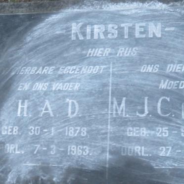 KIRSTEN H.A.D. 1878-1963 &amp; M.J.C. VAN ASS 1882-1976