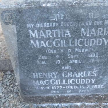 MACGILLICUDDY Henry Charles 1877-1956 &amp; Martha Maria V.D. MERWE 1880-1941