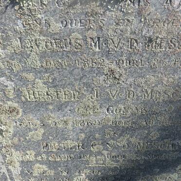 MESCHT Jacobus M., v.d. 1862-1944 &amp; Hester J. GOUWS 1869-1953 :: V.D. MESCHT Pieter C. 1913-1935