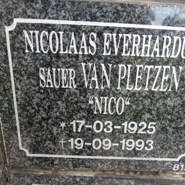PLETZEN Nicolaas Everhardus Sauer, van 1925-1993