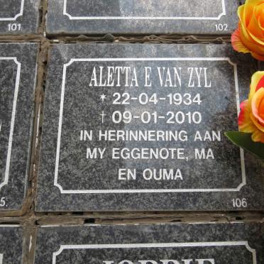 ZYL Aletta E., van 1934-2010