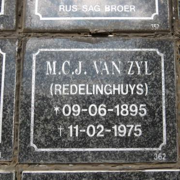 ZYL M.C.J., van nee REDELINGHUYS 1895-1975