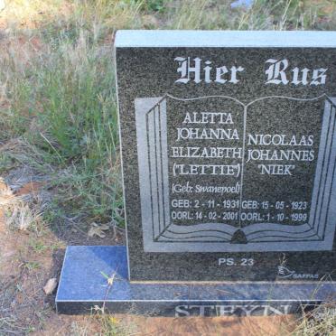 STEYN Nicolaas Johannes 1923-1999 &amp; Aletta Johanna Elizabeth SWANEPOEL 1931-2001