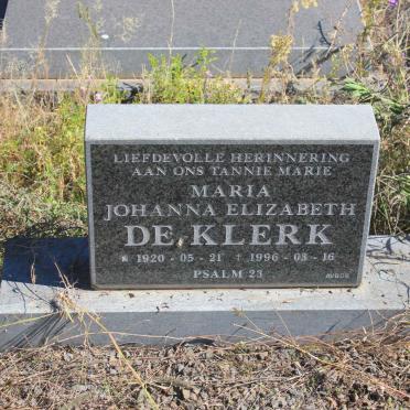 KLERK Maria Johanna Elizabeth, de 1920-1996
