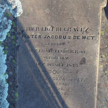 WET Pieter Jacobus, de 1790-1843 &amp; Hester Jacoba THERON 1800-1873
