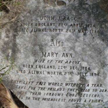 BAGG John J. 1824-1886 &amp; Mary Ann 1824-1894