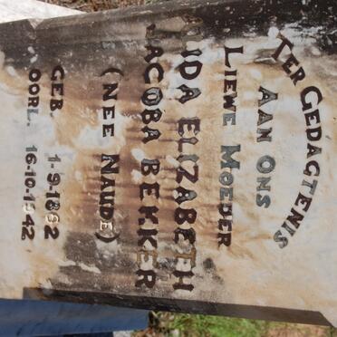 BEKKER Alida Elizabeth Jacoba nee NAUDE 1862-1942