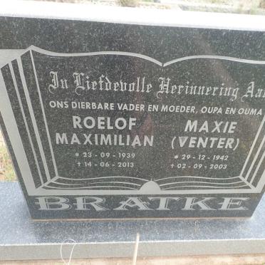 BRATKE Roelof Maximilian 1939-2013 &amp; Maxie VENTER 1942-2003