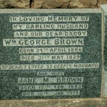 BROWN William George 1886-1939 &amp; Jane M. 1893-1978