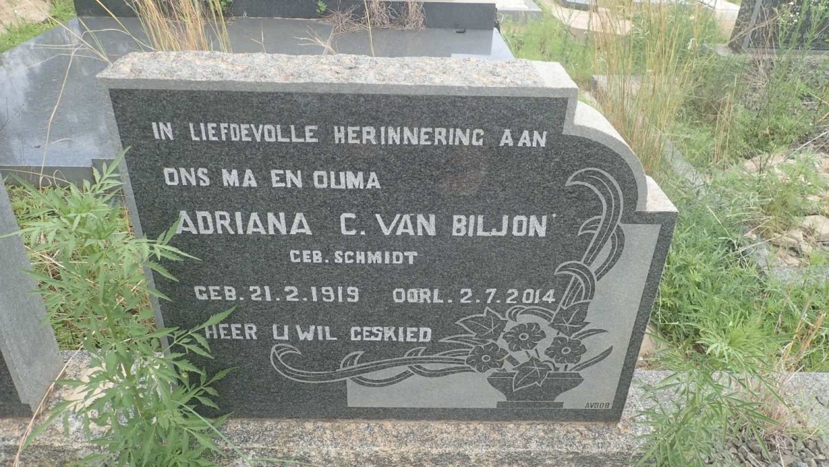 BILJON Jan Hendrik N., van 1912-1962 &amp; Adriana C. SCHIMDT 1919-2014