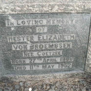 BROEMBSEN Hester Elizabeth, von nee COETZEE 1886-1952