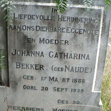 BEKKER Johanna Catharina nee NAUDE 1888-1939
