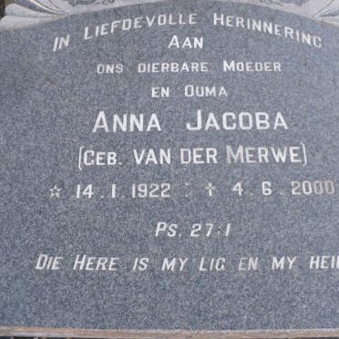CONRADIE Anna Jacoba nee VAN DER MERWE 1922-2000