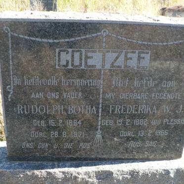 COETZEE Rudolph Botha 1884-1971 &amp; Frederika W.J. DU PLESSIS 1882-1966
