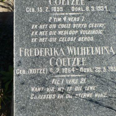 COETZEE Nicolaas Jacobus 1859-1934 &amp; Frederika Wilhelmina KOTZE 1864-1950