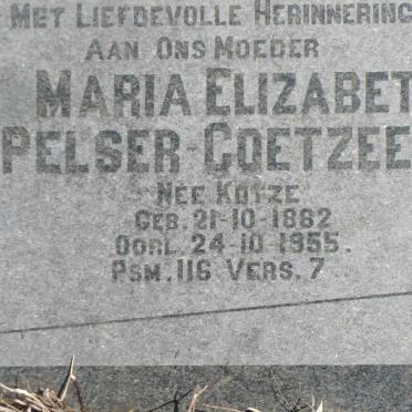 COETZEE Maria Elizabeth, PELSER nee KOTZE 1882-1955