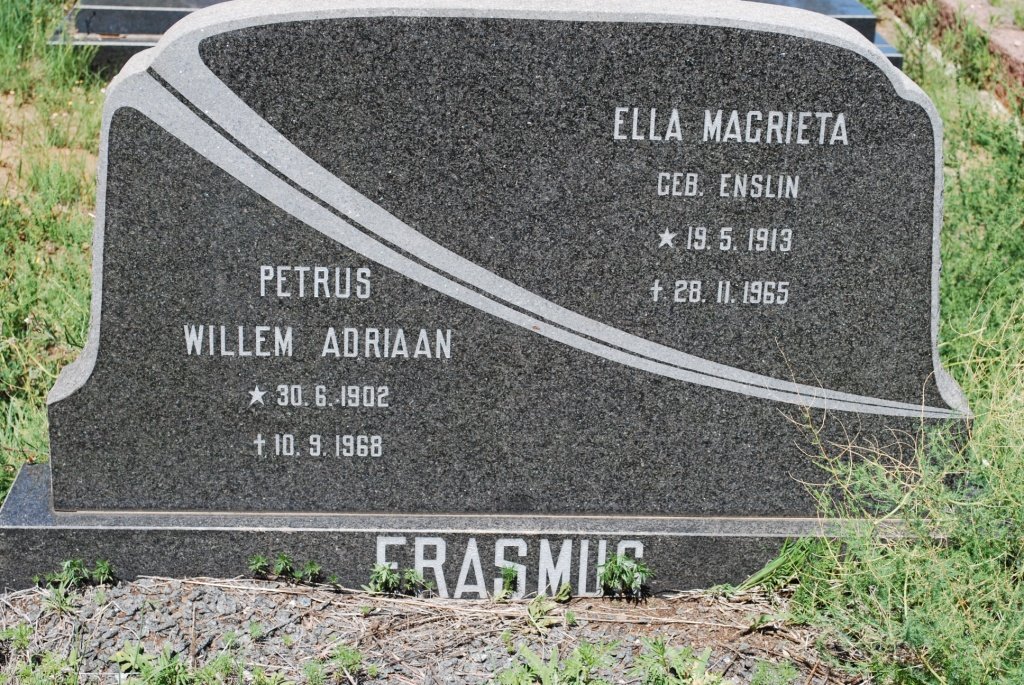 ERASMUS Petrus Willem Adriaan 1902-1968 &amp; Ella Magrieta ENSLIN 1913-1965