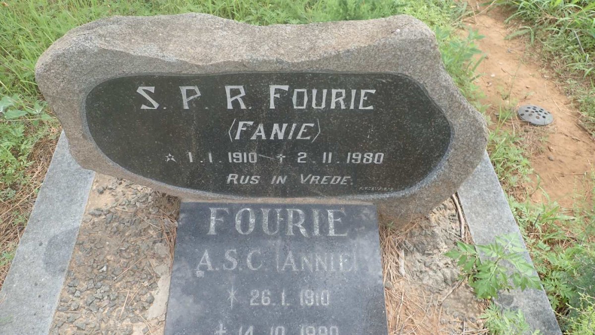 FOURIE S.P.R. 1910-1980 &amp; A.S.C. 1910-1990