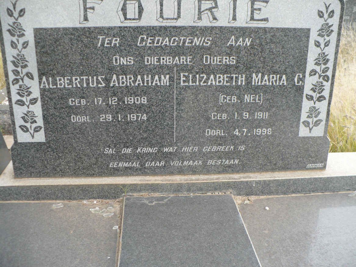 FOURIE Albertus Abraham 1908-1974 &amp; Elizabeth Maria C. NEL 1911-1998