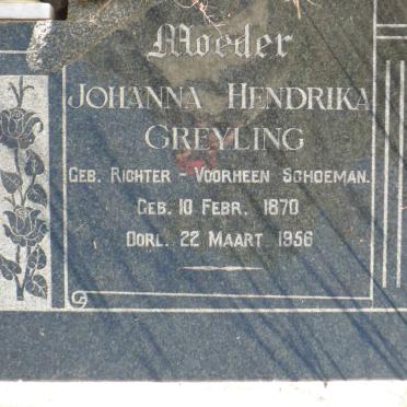 GREYLING Johanna Hendrika voorheen SCHOEMAN nee RICHTER 1870-1956